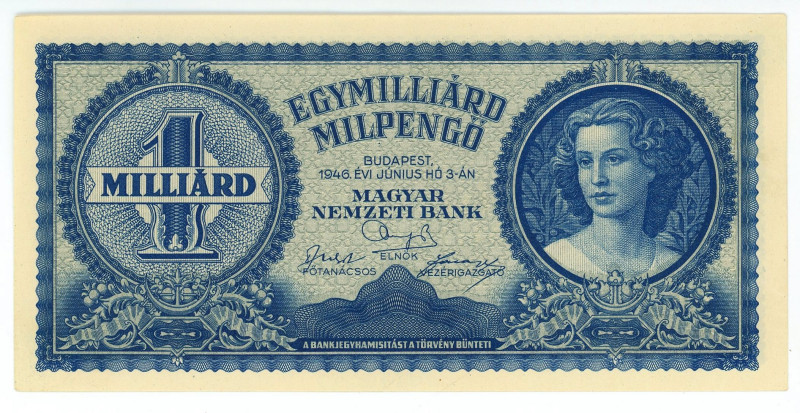 Hungary 1000000000 Milpengo 1946

P# 131, N# 208025; UNC