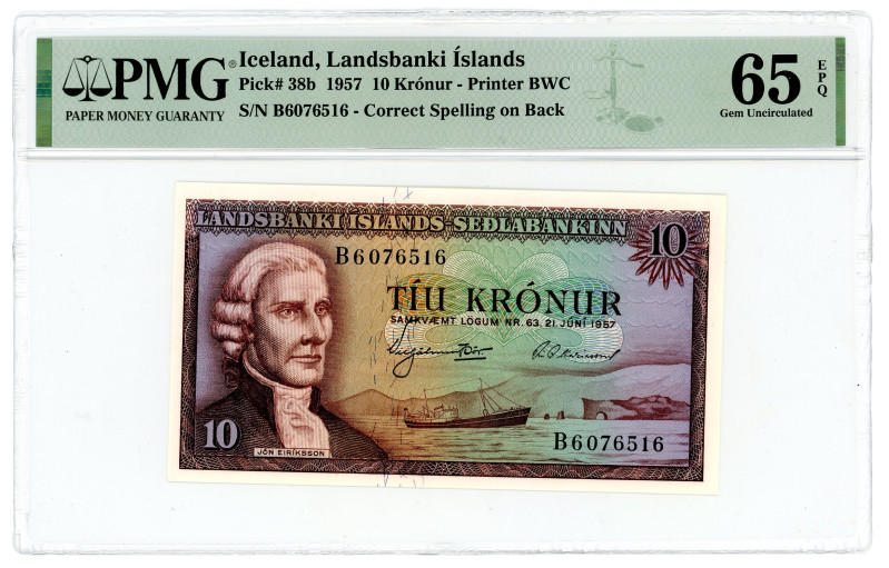 Iceland 10 Kronur 1957 PMG 65 EPQ Gem UNC

P# 38b, N# 205396; # B 6076516