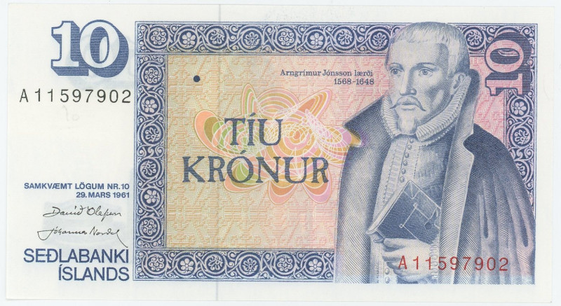 Iceland 10 Kronur 1961

P# 48a, # A11597902; UNC