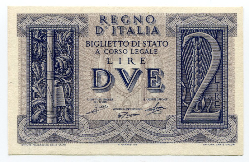 Italy 2 Lire 1939

P# 27, N# 201788; # 218 820378; UNC