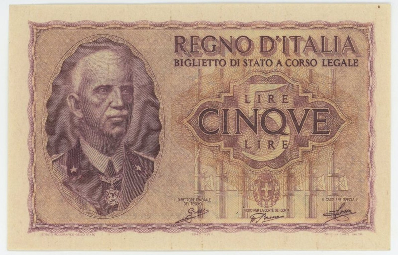 Italy 5 Lire 1940

P# 28, N# 202274; # 021314947; UNC