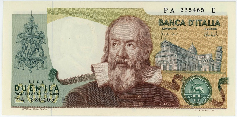 Italy 2000 Lire 1973

P# 103, N# 204028; # PA 235465; Galileo Galilei; UNC