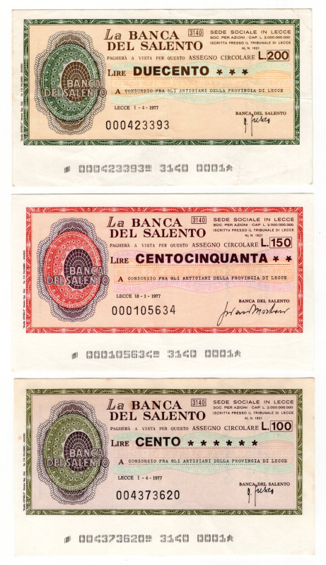 Italy Check La Banca Del Salento 100 - 150 - 200 Lire 1977

Italian notgelds; ...