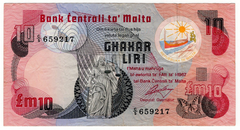 Malta 10 Liri 1979

P# 36, N# 217291; # C/5 659217; GVF