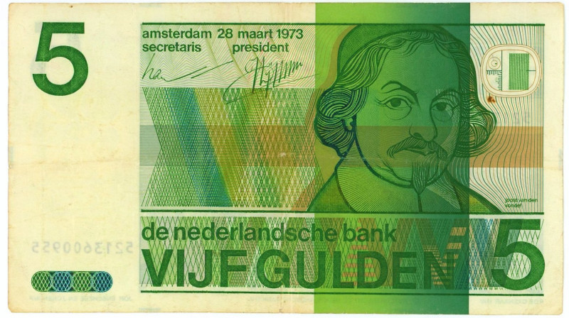 Netherlands 5 Gulden 1973

P# 95a, N# 205503; # 5213600955; F+/VF-