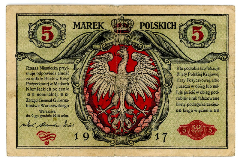 Poland 5 Marek 1917

P# 11, # A0302007; VF