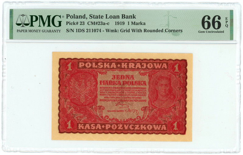 Poland 1 Marka State Loan Bank 1919 PMG 66 EPQ Gem UNC

P# 23, N# 208542; # 1D...