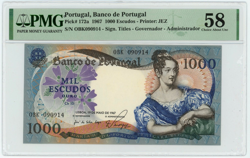 Portugal 1000 Escudos 1967 PMG 58 Choice AUNC

P# 172a, N# 216993; # OBK090914...