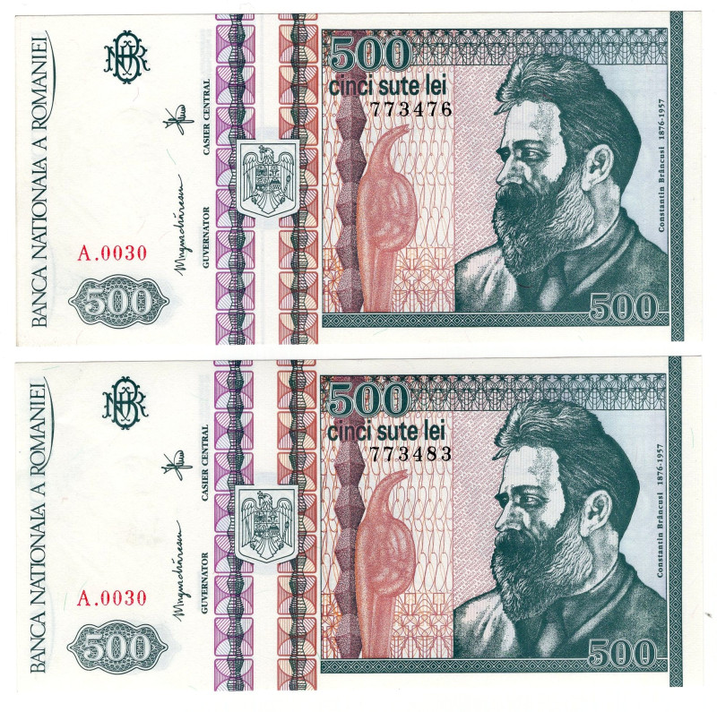 Romania 2 x 500 Lei 1992

P# 101b, N# 204438; UNC