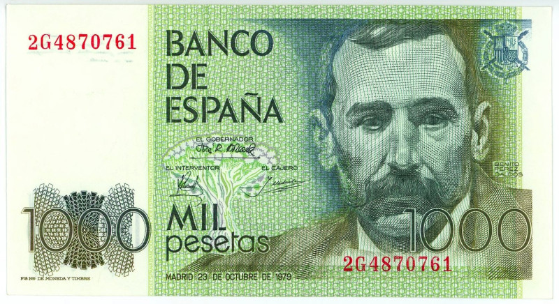 Spain 1000 Pesetas 1979 (1982)

P# 158, N# 205259; # 2G 4870761; UNC