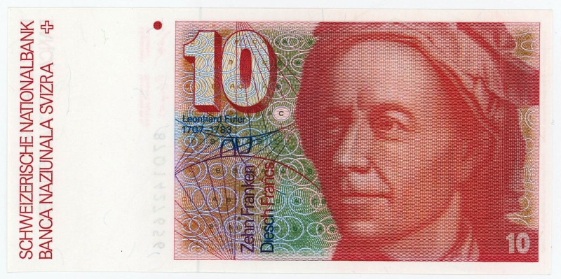 Switzerland 10 Francs 1987

P# 53g, N# 202359; # 31C 036206; 6th series; UNC