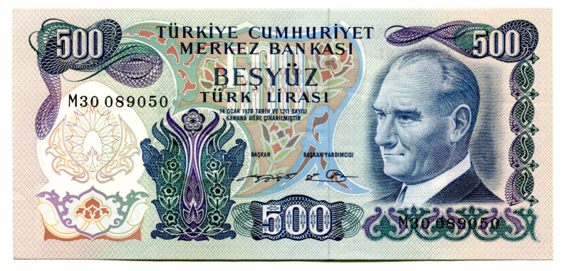 Turkey 500 Lira 1970 (1971)

P# 190d, N# 214683; #M30089050; XF