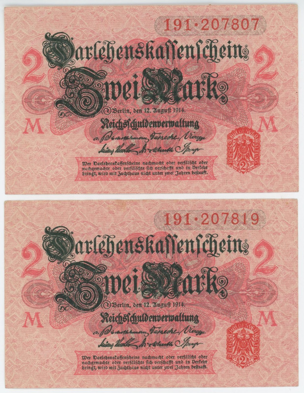 Germany - Empire 2 x 2 Mark 1914

P# 54, N# 222416; Darlehnskassenschein; XF+