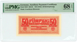 Germany - Third Reich 50 Reichspfennig Auxiliary Payment Certificate 1942 (ND) PMG 68 EPQ Superb Gem UNC