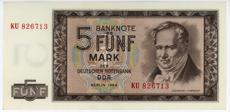 Germany - DDR 5 Deutsche Mark 1964

P# 22, N# 206357; # KU 826713; UNC