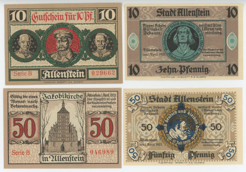 Germany - Weimar Republic Ost Prussia Stadt Allenstein Lot of 4 Notes 1921 (1922...