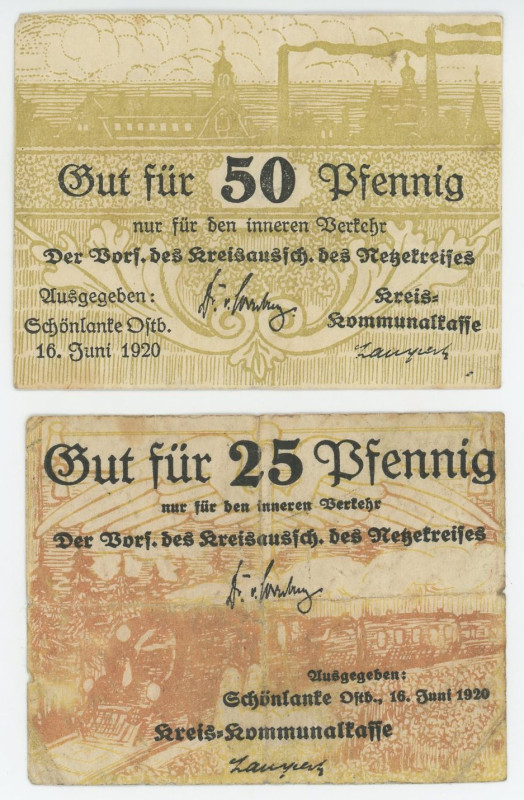 Germany - Weimar Republic Posen Stadt Netzekreis Sitz Schonlanke 25 & 50 Pfennig...