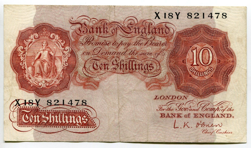 Great Britain 10 Shillings 1955 - 1960 (ND)

P# 368c, N# 203293; # X18Y 821478...