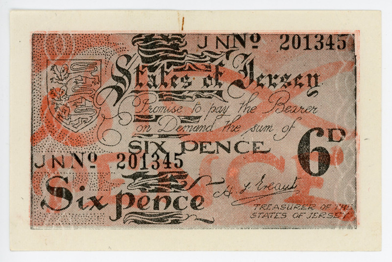 Jersey 6 Pence 1941 - 1942 (ND)

P# 1a, N# 202345; #201345; XF-AUNC