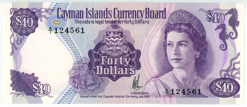 Cayman Islands 40 Dollars 1974

P# 9, # 124561; UNC