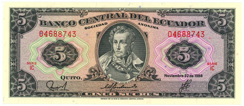 Ecuador 5 Sucres 1988

P# 113d, N# 204253; # IC 04688743; UNC