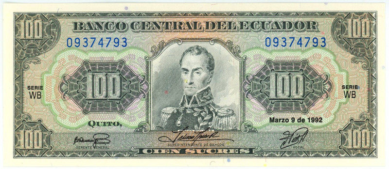 Ecuador 100 Sucres 1992

P# 123Ab, N# 209287; # WB 09374793; UNC