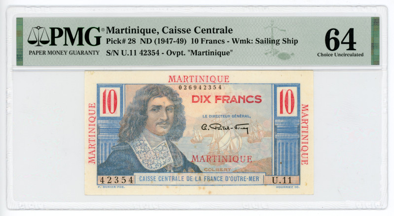 Martinique 10 Francs 1947 - 1949 (ND) PMG 64

P# 28, N# 223593; # U.11 42354; ...