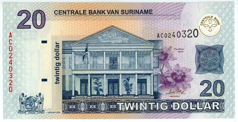 Suriname 20 Dollars 2004

P# 159a, N# 211011; # AC 0240320; UNC