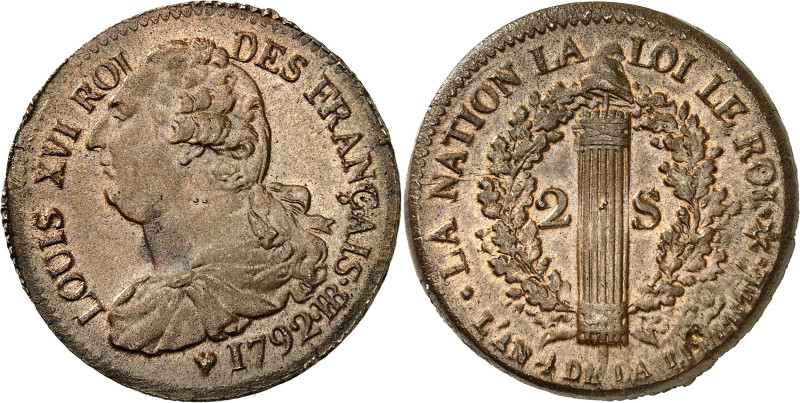 FRANCE / CAPÉTIENS - FRANCE / ROYAL
Constitution (1791-1792). 2 sols FRANÇAIS 17...