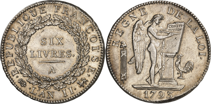 FRANCE
Convention (1792-1795). Écu de 6 livres FRANÇOISE 1793 - An II, A, Paris....