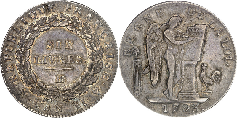 FRANCE
Convention (1792-1795). Écu de 6 livres FRANÇAISE 1793 - An II, BB, Stras...