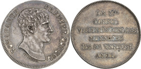FRANCE
Consulat (1799-1804). Module de 5 francs, visite à la Monnaie de Paris AN XI (1803), Paris.
Av. BONAPARTE PREMIER CONSUL. Tête nue à droite ; a...