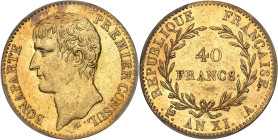 FRANCE
Consulat (1799-1804). 40 francs Bonaparte, Premier Consul An XI (1803), A, Paris.
Av. BONAPARTE PREMIER CONSUL. Tête nue à gauche, au-dessous s...