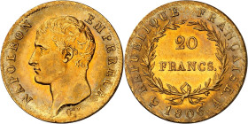 FRANCE
Premier Empire / Napoléon Ier (1804-1814). 20 francs tête nue, calendrier grégorien 1806, A, Paris.
Av. NAPOLEON EMPEREUR. Tête nue à gauche, s...