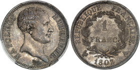 FRANCE
Premier Empire / Napoléon Ier (1804-1814). 1 franc, type africain 1807, A, Paris.
Av. NAPOLEON EMPEREUR. Tête nue à droite, au-dessous signatur...