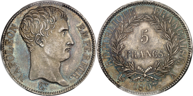 FRANCE
Premier Empire / Napoléon Ier (1804-1814). 5 francs type transitoire 1807...