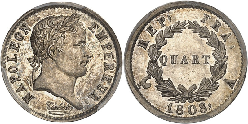 FRANCE
Premier Empire / Napoléon Ier (1804-1814). Quart de franc, tête laurée, R...