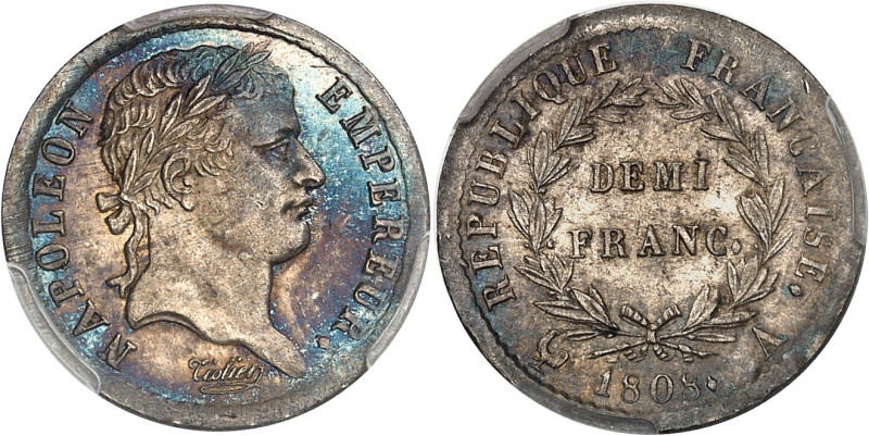FRANCE
Premier Empire / Napoléon Ier (1804-1814). Demi-franc République 1808, A,...