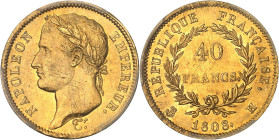 FRANCE
Premier Empire / Napoléon Ier (1804-1814). 40 francs République 1808, H, La Rochelle.
Av. NAPOLEON EMPEREUR. Tête laurée à gauche, signature DR...