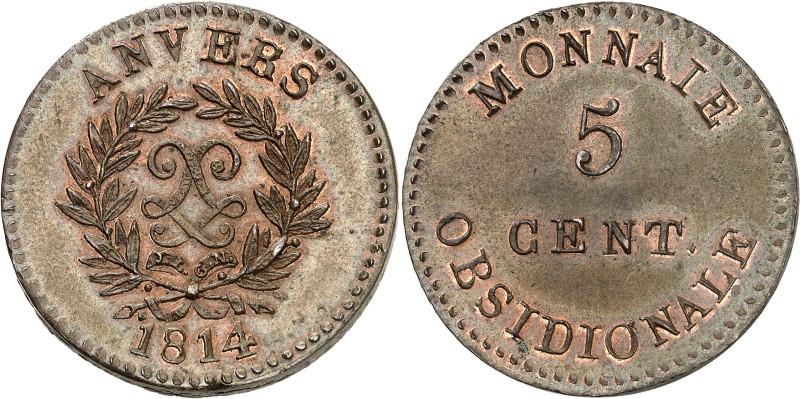 FRANCE
Louis XVIII (1814-1824). 5 centimes siège d’Anvers, J. L. G. N., en cuivr...