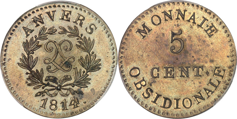 FRANCE
Louis XVIII (1814-1824). 5 centimes siège d’Anvers, J. L. G. N., en laito...