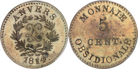 FRANCE
Louis XVIII (1814-1824). 5 centimes siège d’Anvers, J. L. G. N., en laiton et frappe médaille, Frappe spéciale (SP) 1814, Anvers (atelier de l’...