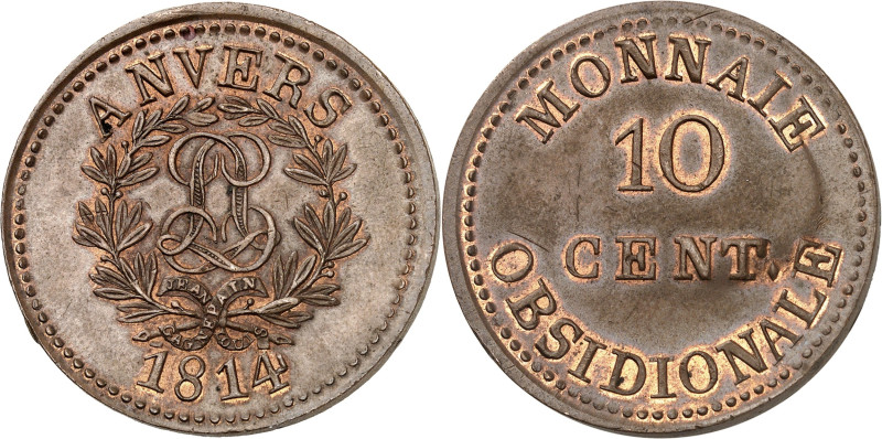 FRANCE
Louis XVIII (1814-1824). 10 centimes siège d’Anvers, JEAN LOUIS GAGNEPAIN...