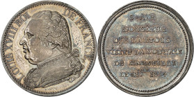 FRANCE
Louis XVIII (1814-1824). Module de 5 francs, visite de la Monnaie de Marseille le 4 octobre 1814, Marseille.
Av. LOUIS XVIII ROI DE FRANCE. Bus...