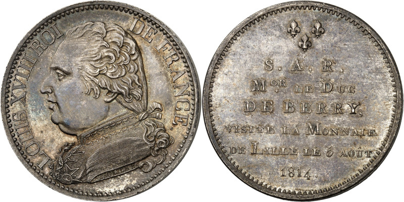 FRANCE
Louis XVIII (1814-1824). Module de 5 francs, visite du Duc de Berry à la ...