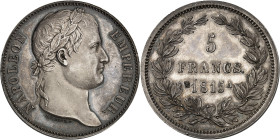 FRANCE
Cent-Jours / Napoléon Ier (mars-juillet 1815). Essai de 5 francs Cent-Jours, tranche lisse, par Droz, Flan bruni (PROOF) 1815, A, Paris.
Av. NA...