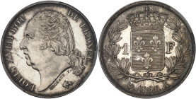 FRANCE
Louis XVIII (1814-1824). 1 franc Louis XVIII 1820, A, Paris.
Av. LOUIS XVIII ROI DE FRANCE. Tête nue à gauche, au-dessous signature MICHAUT F. ...