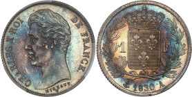 FRANCE
Charles X (1824-1830). 1 franc, tranche cannelée, Frappe spéciale (SP) 1830, A, Paris.
Av. CHARLES X ROI DE FRANCE. Tête nue à gauche, au-desso...