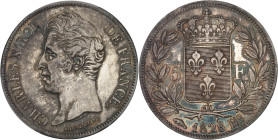 FRANCE
Charles X (1824-1830). 5 francs, 2e type 1828, BB, Strasbourg.
Av. CHARLES X ROI DE FRANCE. Tête nue à gauche, au-dessous signature MICHAUT et ...