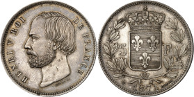 FRANCE
Henri V (1820-1883). Essai de 5 francs par Capel, tranche cannelée, Flan bruni (PROOF) 1871, Bruxelles (Würden).
Av. HENRI V ROI DE FRANCE. Têt...